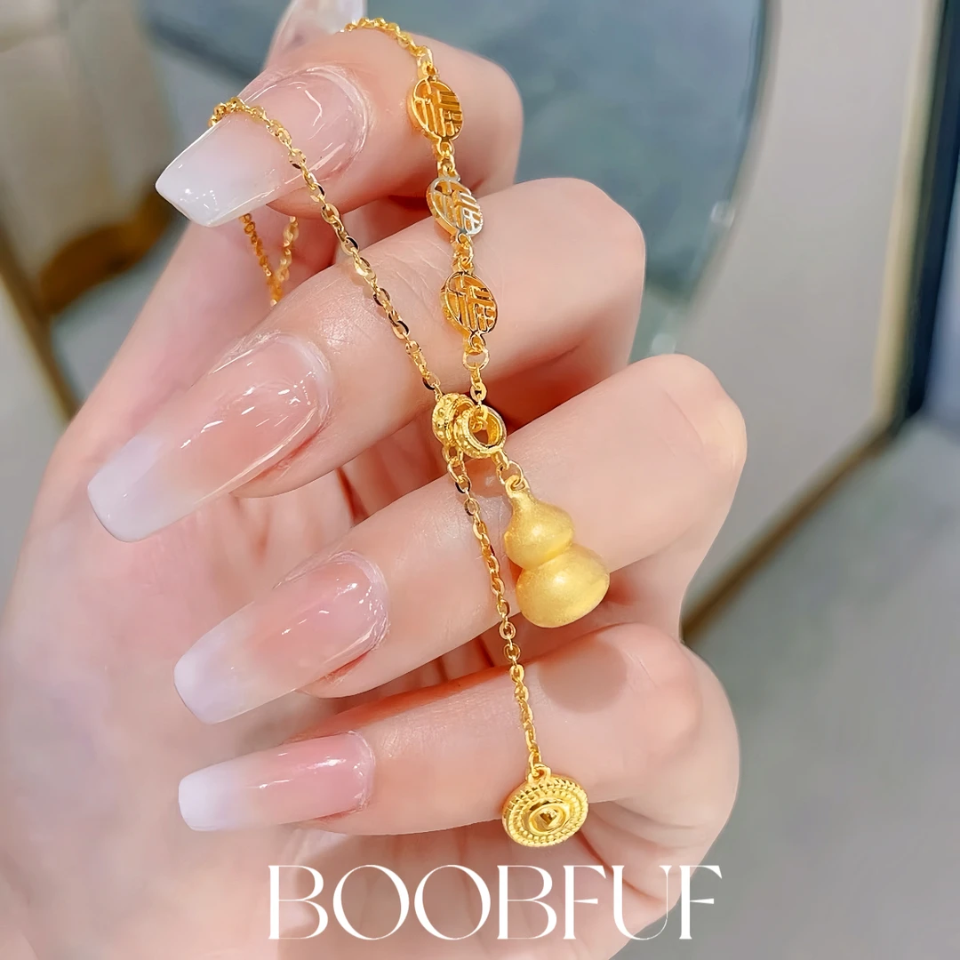 铜合金项链 新中式流苏福字葫芦项链精致百搭坠链时尚小众毛衣链