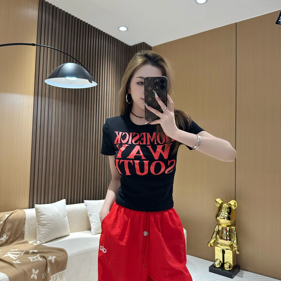 DA1709 【圆领字母印花T恤】夏季显瘦休闲上衣女字母印花时尚百搭