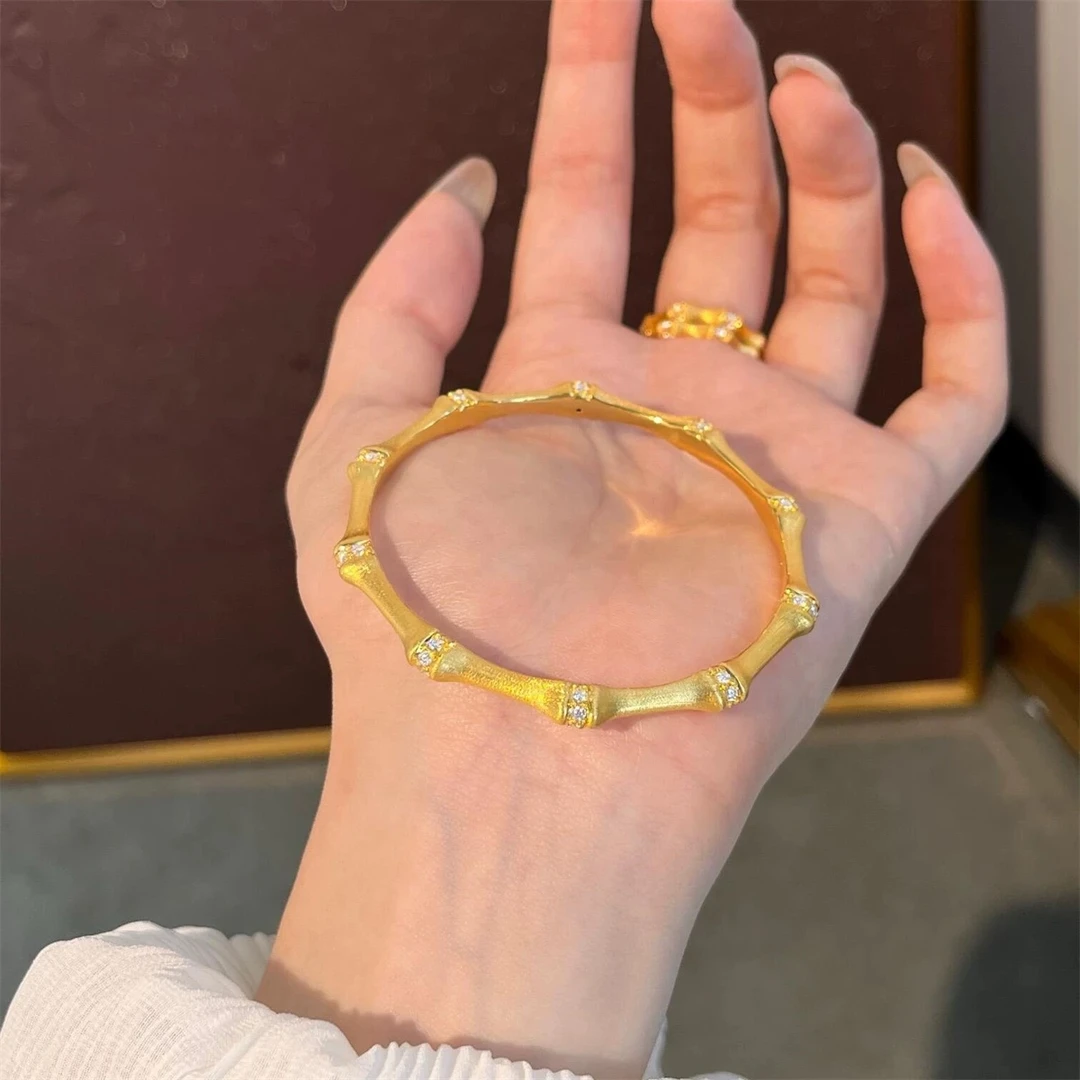 足银手镯 磨砂竹节拉丝镶钻竹节手镯【】