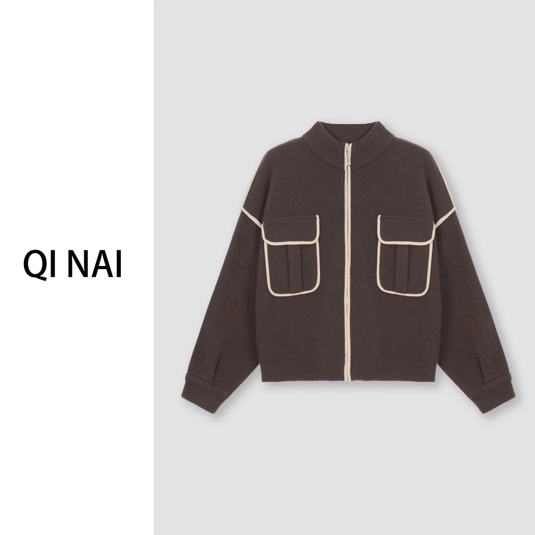 七奈推荐 【影落】宽松显瘦立领复古短款棒球服外套QN11635