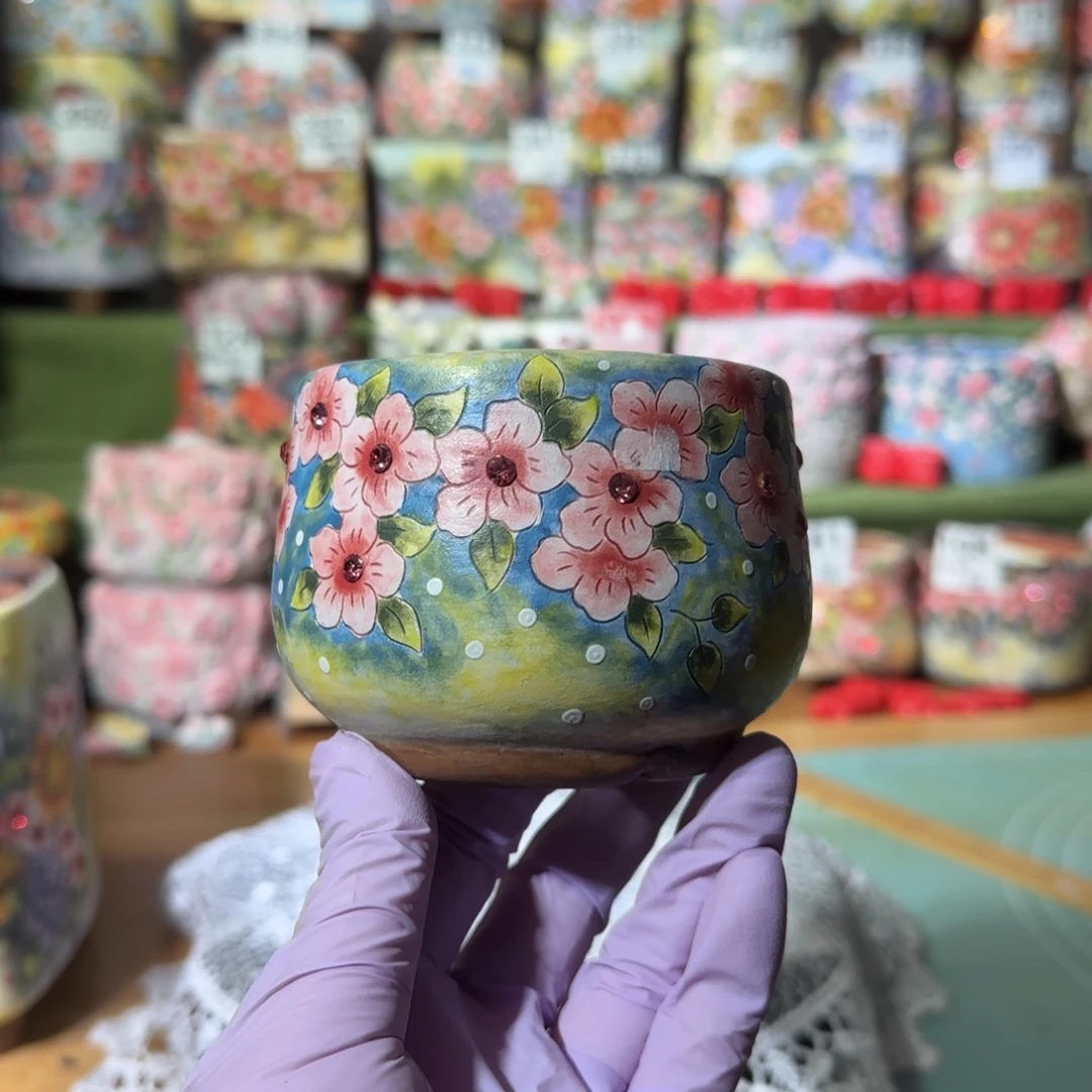 内口7外高7厘米釉烧手绘花盆