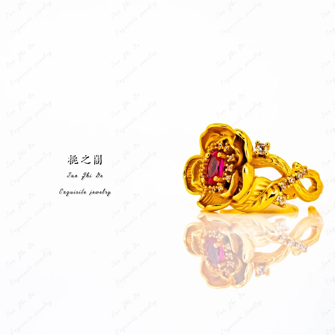 铜合金戒指 铜合金戒指 点钻荆棘玫瑰戒指镂空满庭芳华花朵指环