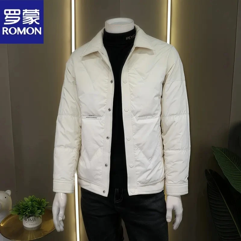 Romon/罗蒙冬季时尚都市纽扣韩版厚款保暖轻薄翻领商务羽绒服外套