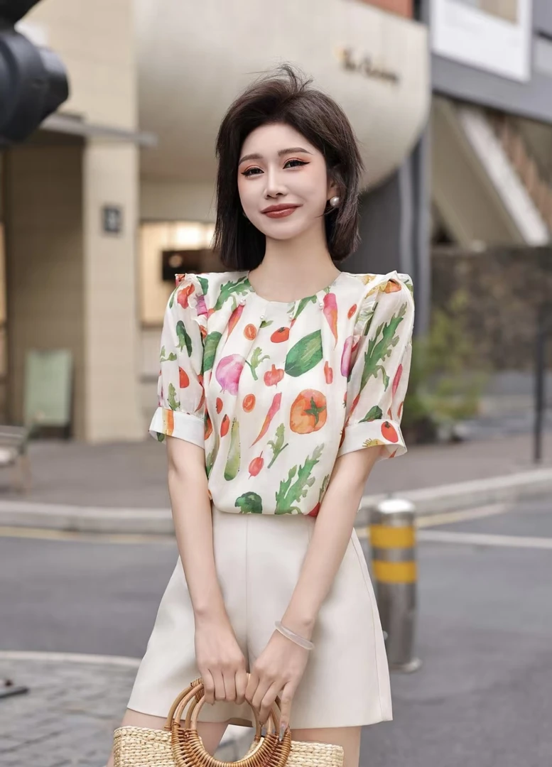 【如蝶服饰】25款显瘦气质洋气夏季印花提花设计感减龄时尚新款小衫