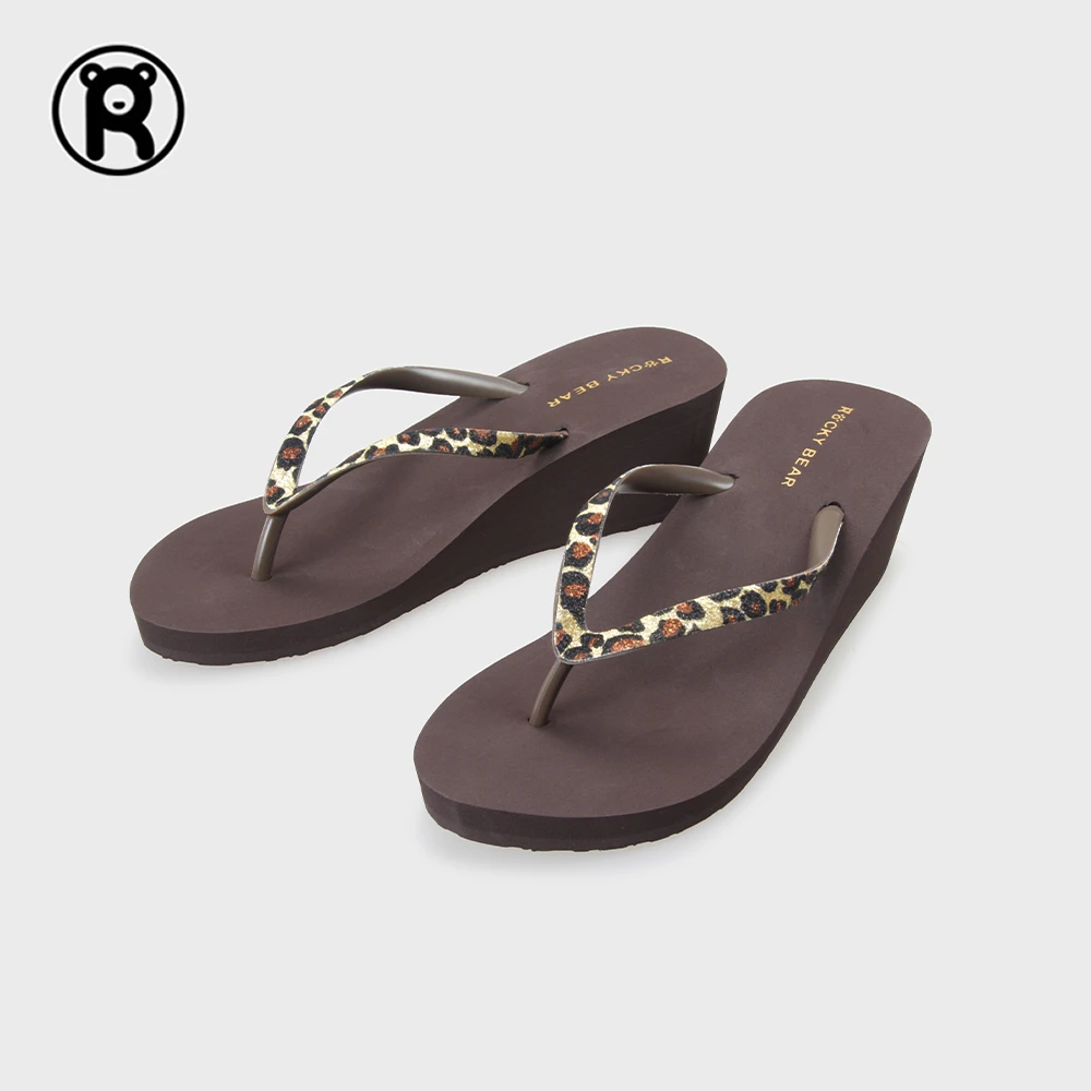 CL01坡跟厚底人字拖豹纹亮片女夏沙滩高跟两条带子拖鞋女2025新款