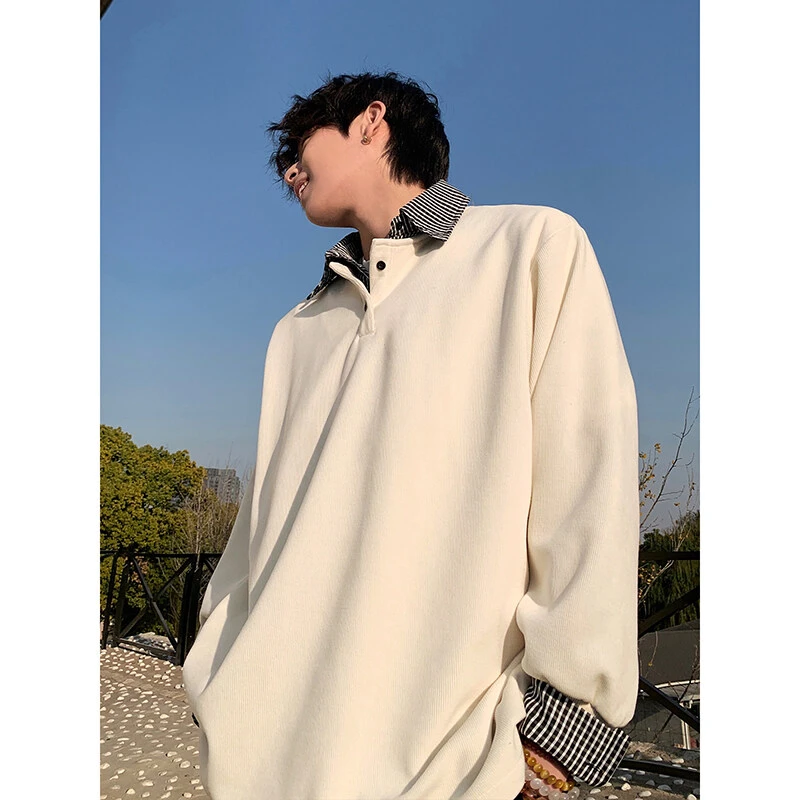 cleanfit假两件翻领卫衣男2025春季新款青少年宽松休闲外套聚酯纤