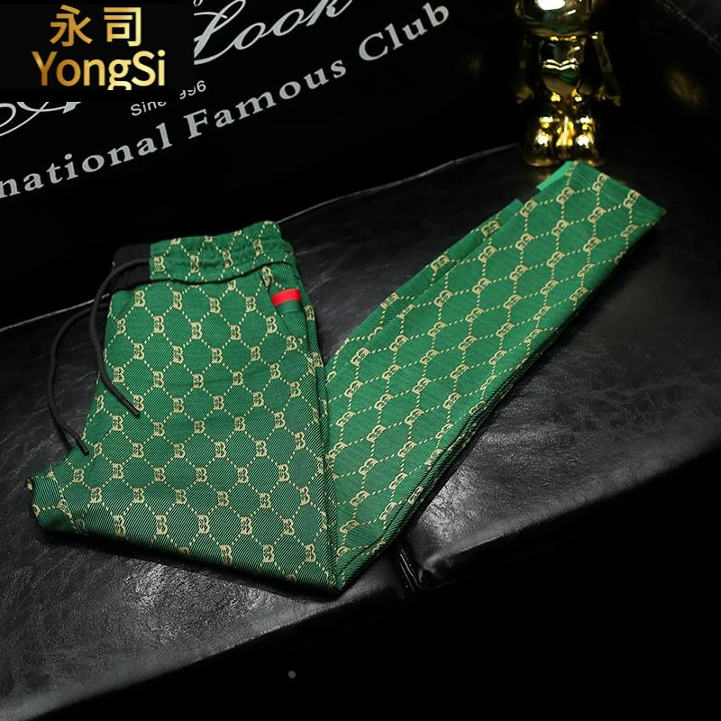 2025欧洲站春夏商务休闲裤男欧货绿色束脚运动长裤子时尚痞帅男装