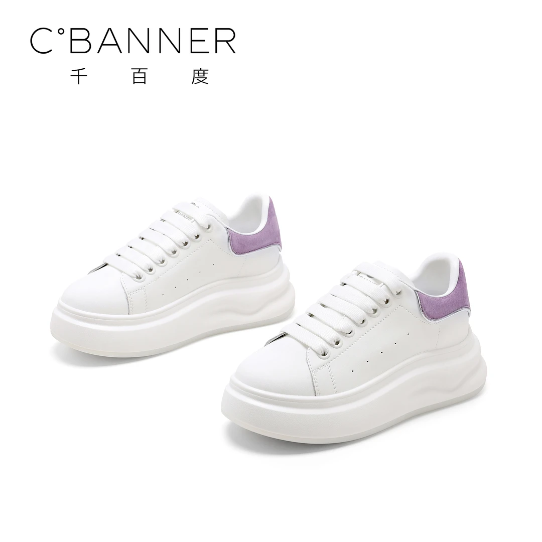 C.BANNER/千百度欧若动感风小白鞋2025年新款麦昆圆头轻便休闲鞋