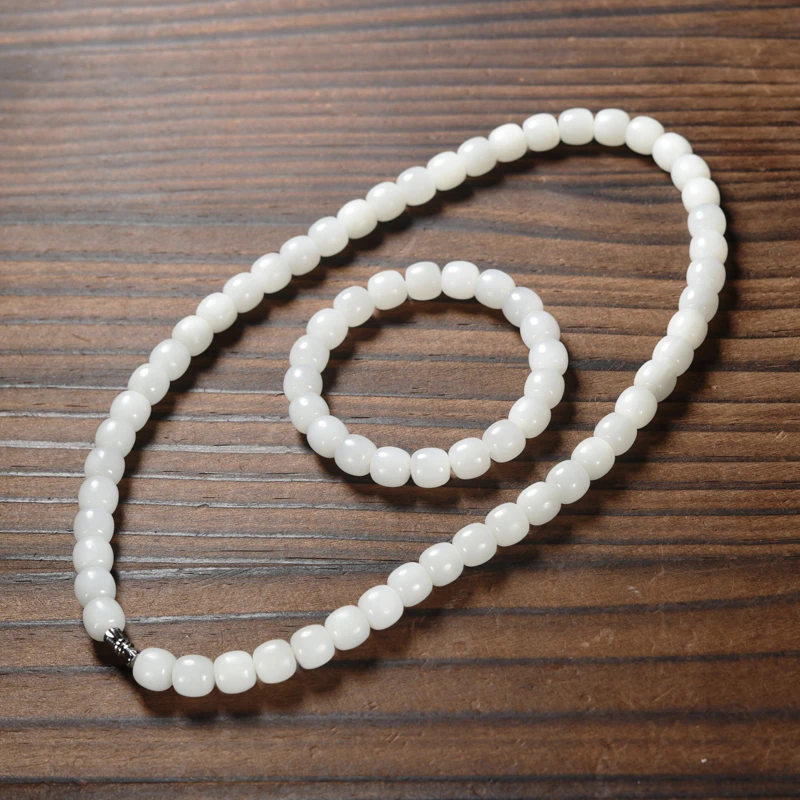 和田玉于田料羊脂玉老型珠项链/手串