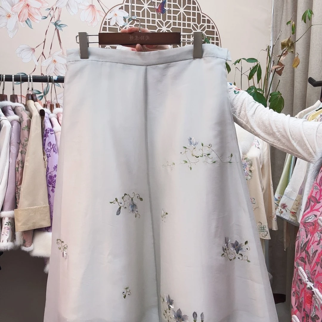 刺绣真丝灰色伞裙 一物一件