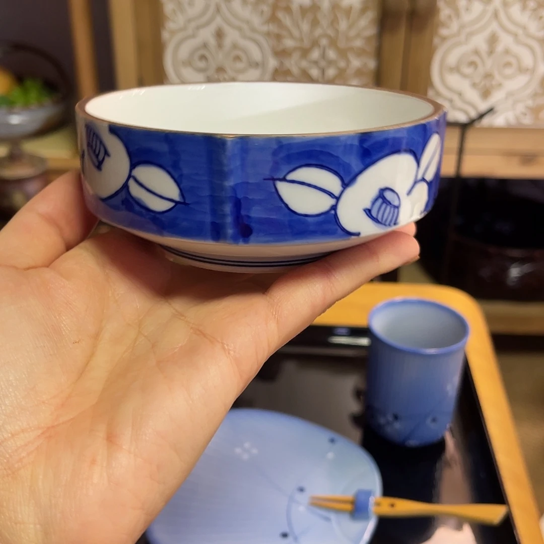 瓷片青花染付山茶花钵子3