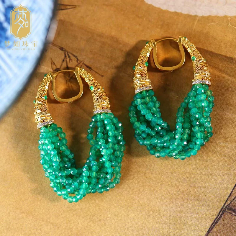 绿亦·银镶玛瑙珠珠耳坠MTS