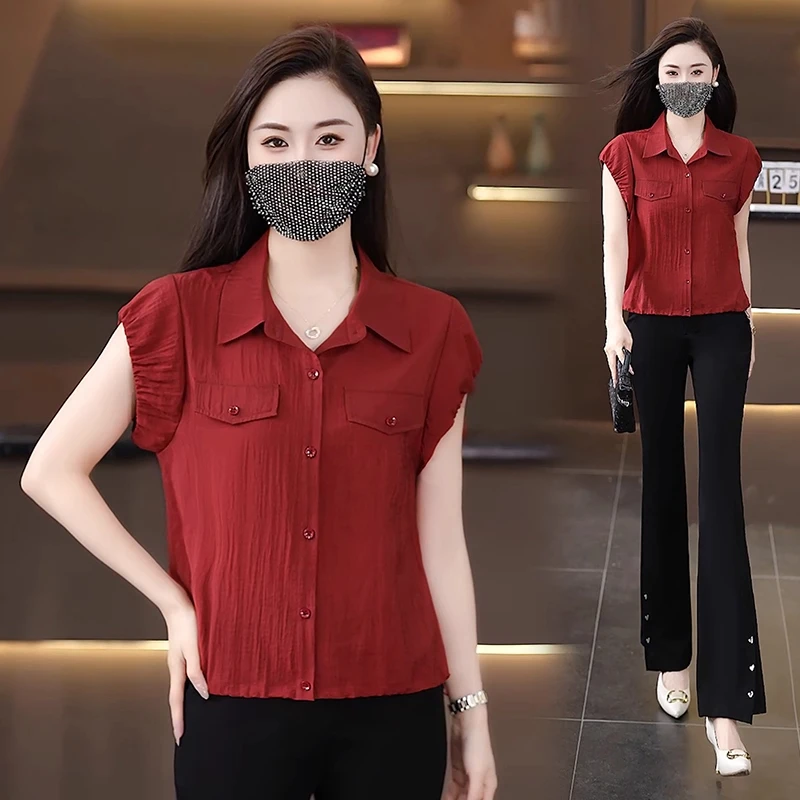 设计感短袖衬衫女夏2025新款时尚洋气小衫宽松显瘦女士飞飞袖上衣