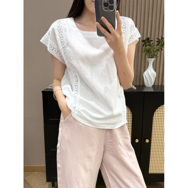 005【夏季新款】法式纯色简约小设计感花边镂空蕾丝背心（70025）