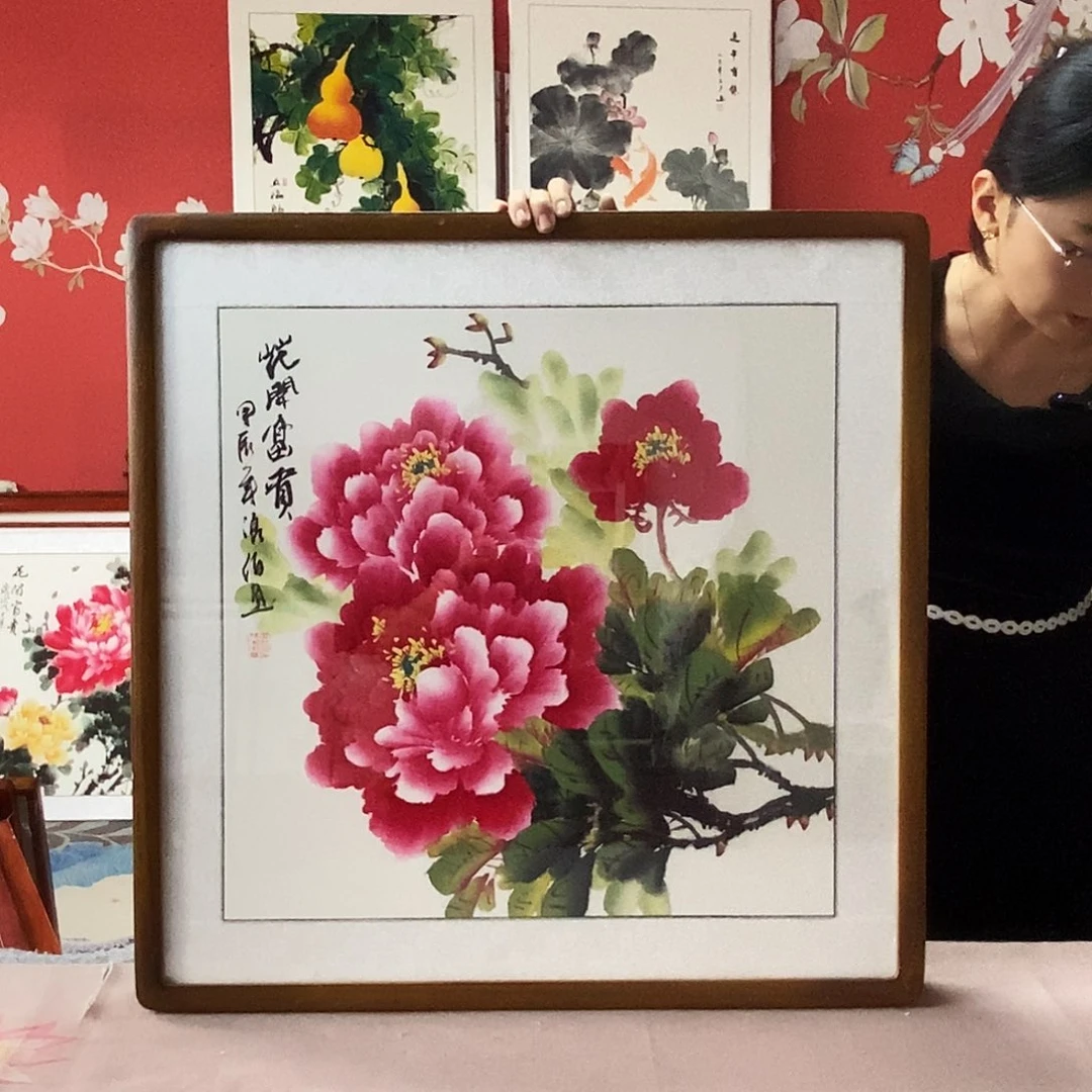国画手写手绘带框包邮国画作品62✖️62
