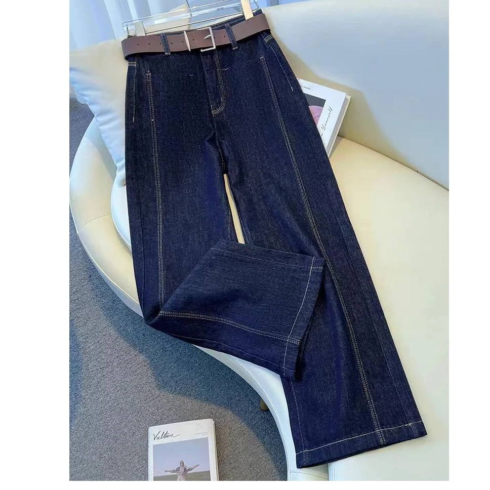 【蓉蓉专属】XS1526浅色牛仔裤女直筒阔腿裤复合绒休闲显瘦拖地裤