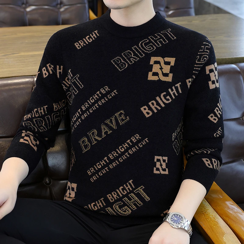 常规长袖秋冬季上衣休闲圆领字母套头款套头青年毛衣