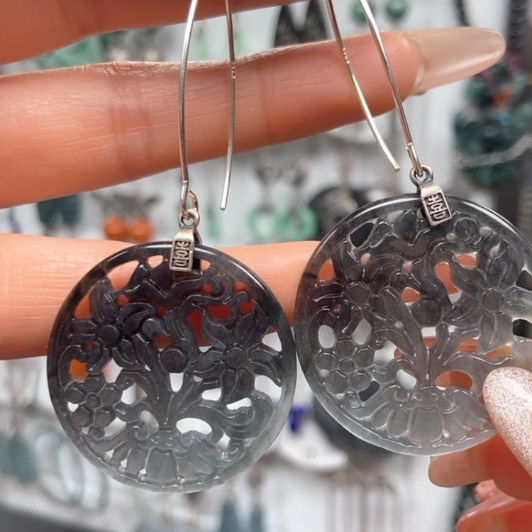 【闪购商品】翡翠耳饰银S925镶嵌耳饰