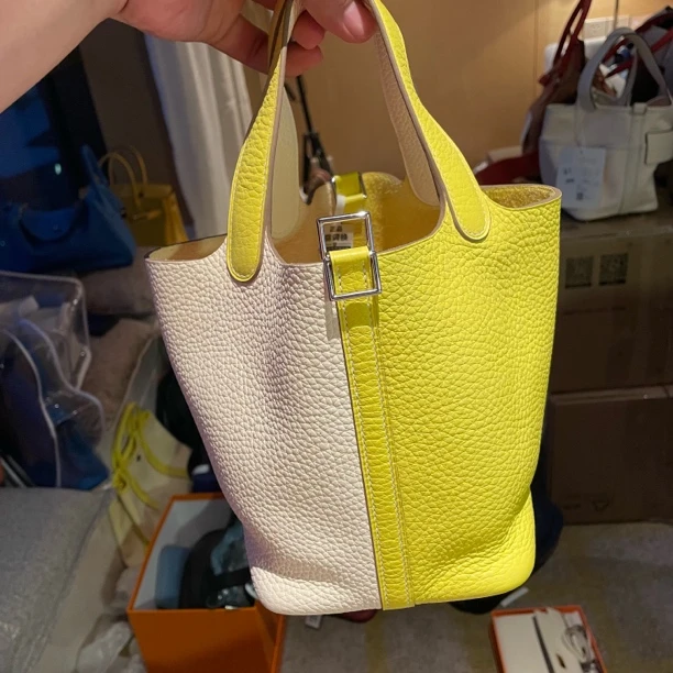 99新 Hermes/爱马仕 【老于包展】434菜篮子18白拼黄Y手提包