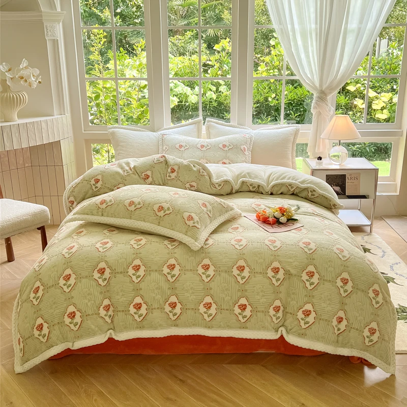 【朱丹专享】【南方生活】立体着色雕花绒包边工艺款四件套-YX102