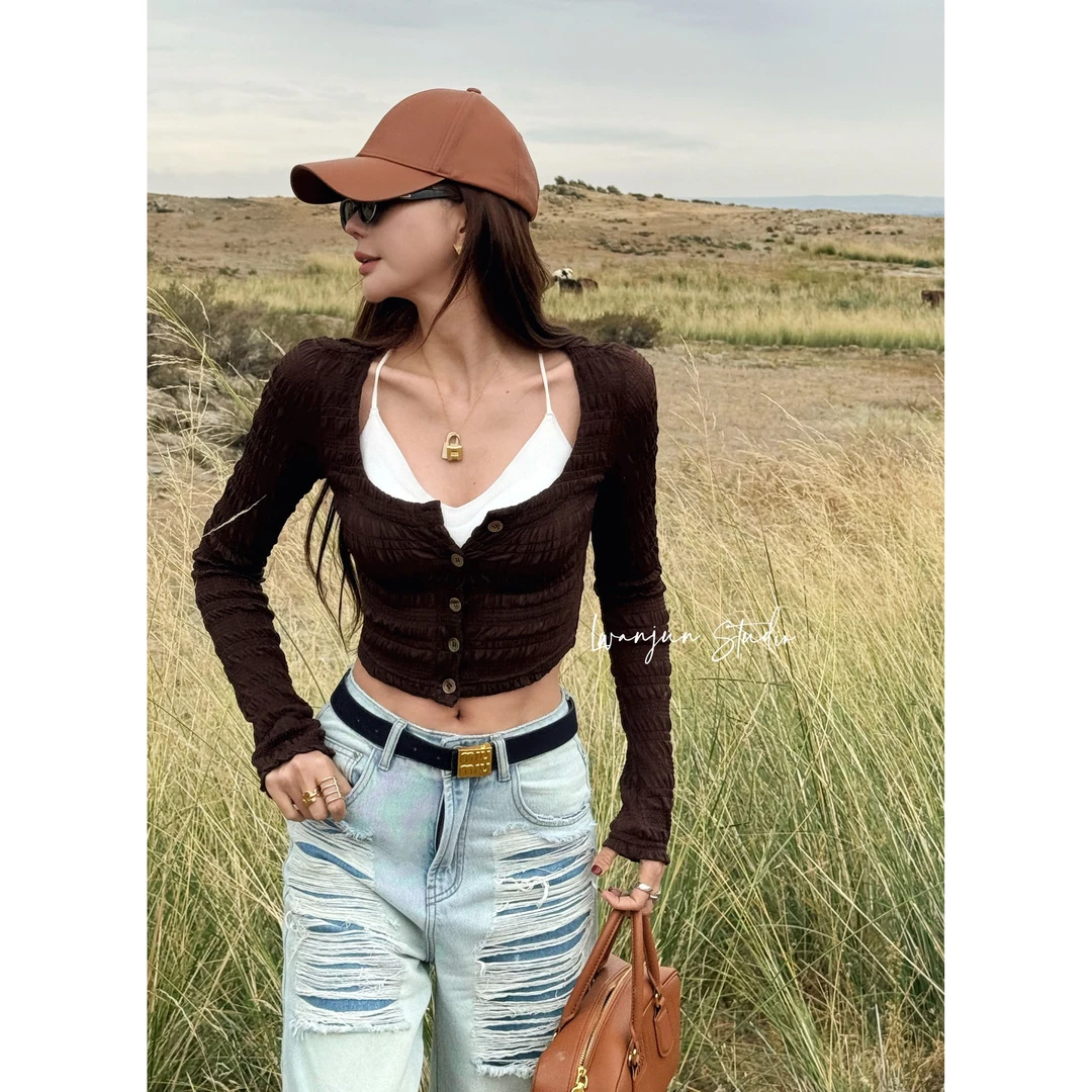 婉君 秋款返潮复古美拉德显瘦开衫上衣长袖针织衫LWJ24A1C177