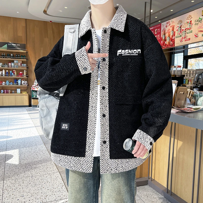 春季青少年翻领字母印花夹克外套休闲舒适百搭帅气潮流上衣痞帅男