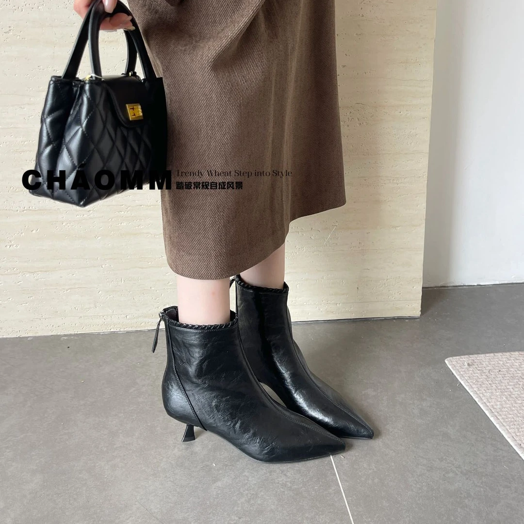 潮麦麦品牌加绒时装靴细跟单靴气质时尚百搭优雅女鞋高跟瘦瘦靴