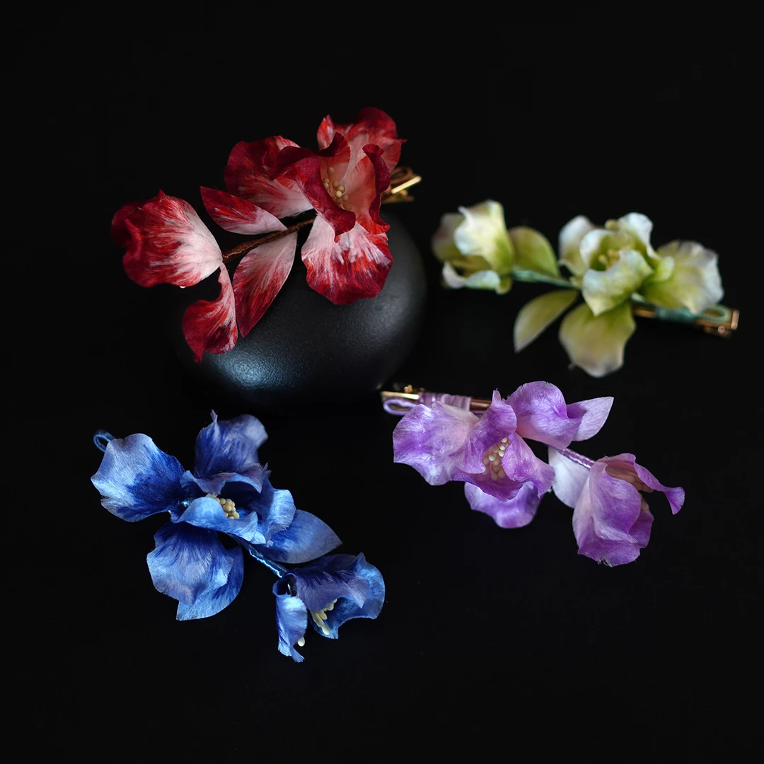 非遗绒花丨 鸢尾花 纯手工国风新中式绒花桑蚕丝线发夹