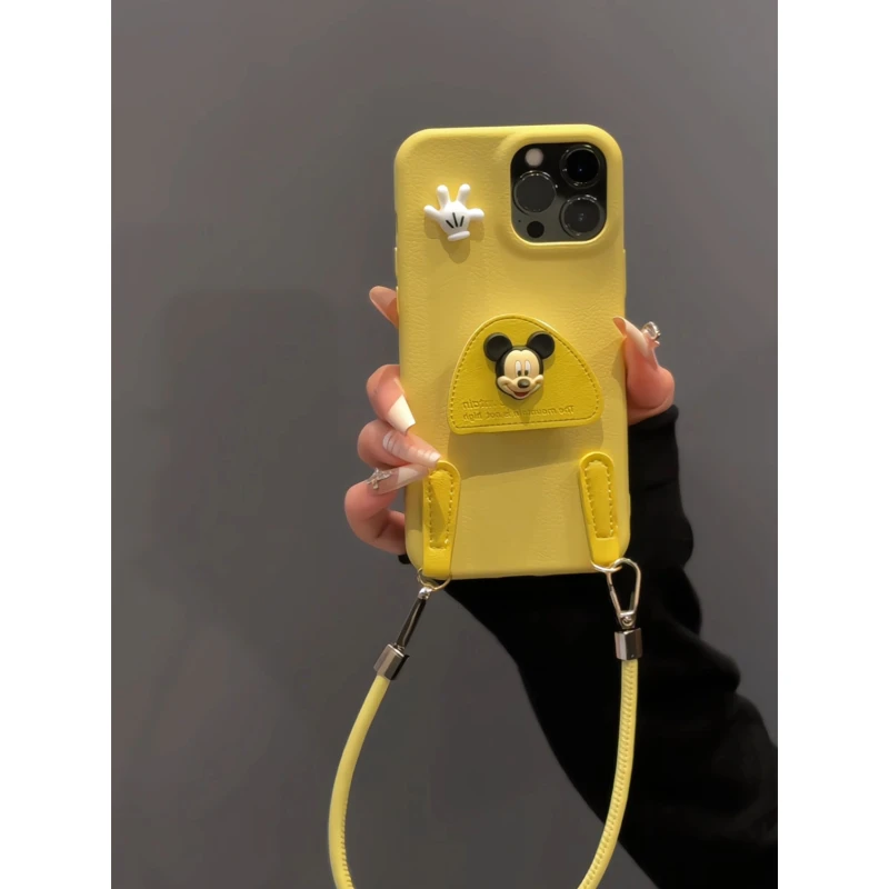 黄色米奇适用苹果16pro创意iPhone15手机壳卡通皮纹tpu可爱14plus
