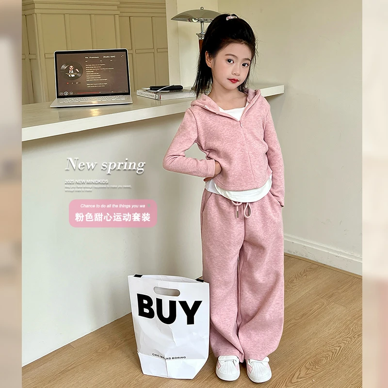 mini旦童装女童休闲套装春秋2025新款中大童时髦卫衣卫裤两件套潮