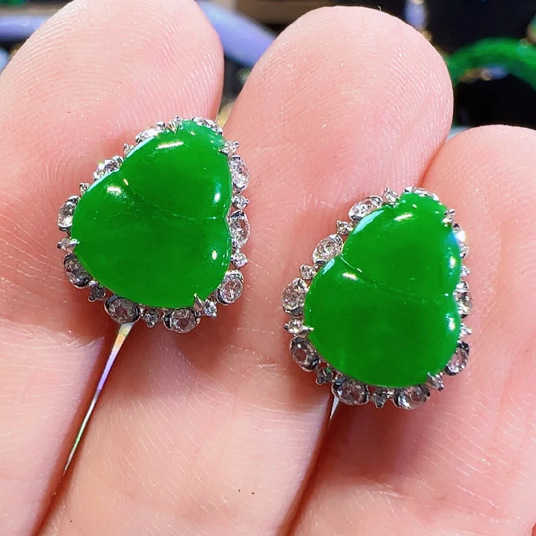 翡翠18K金镶嵌耳饰签收后24小时鉴赏期