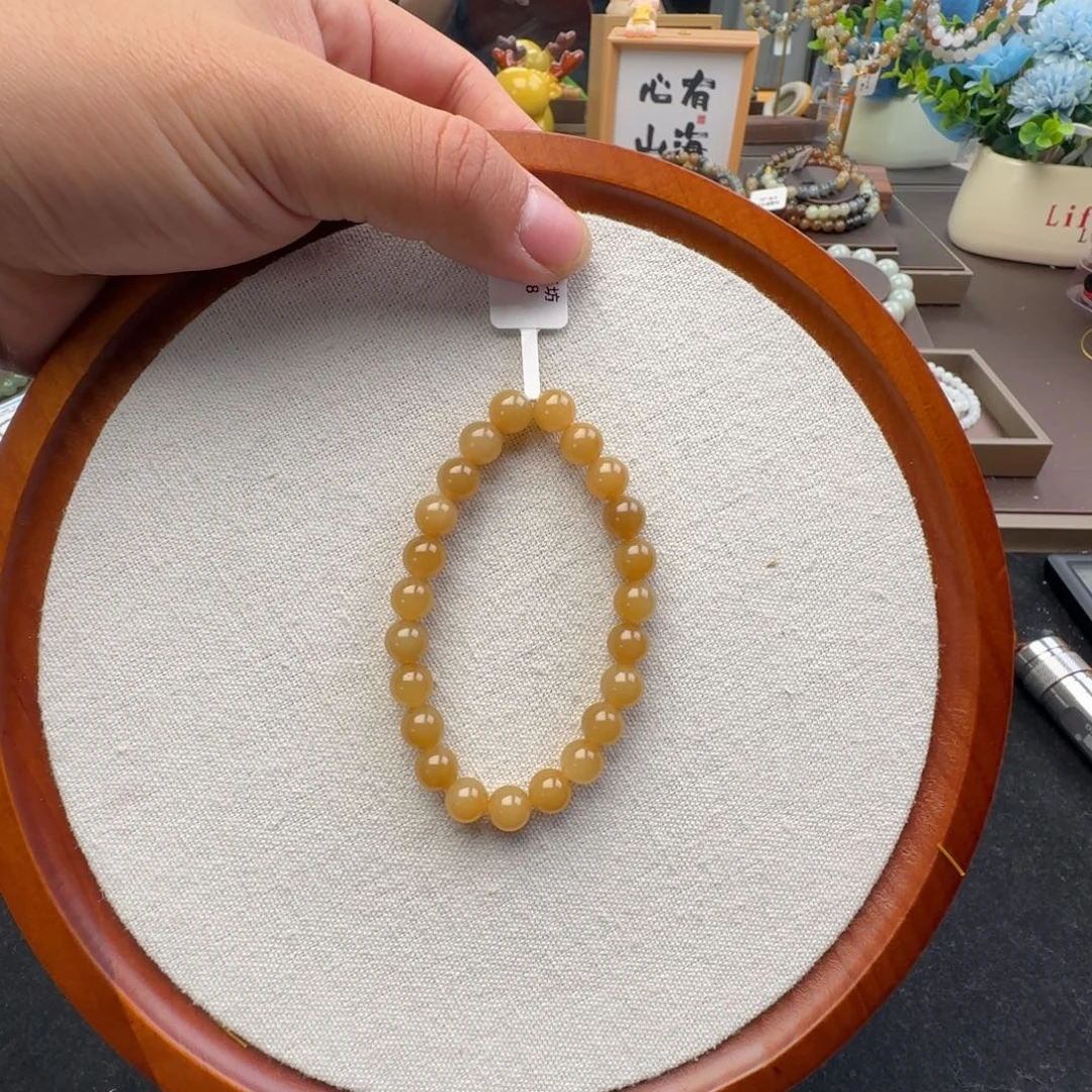 和田玉未镶嵌手链卡8新疆且末金山黄金糖，1