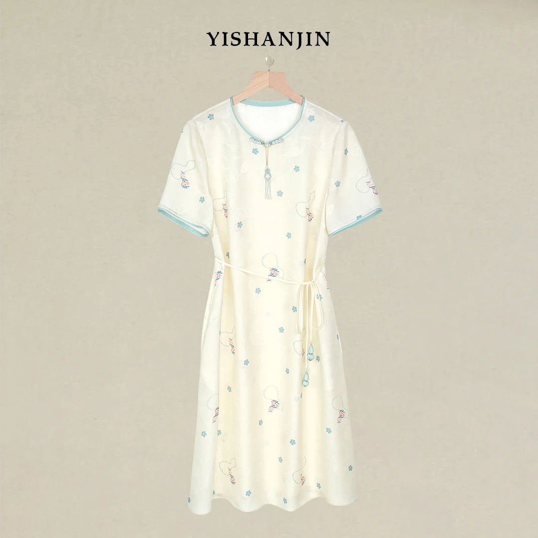 【锦·锦鲤八宝】‘100丝宋锦罗’ 中长款百搭新中式国风连衣裙YSL5031