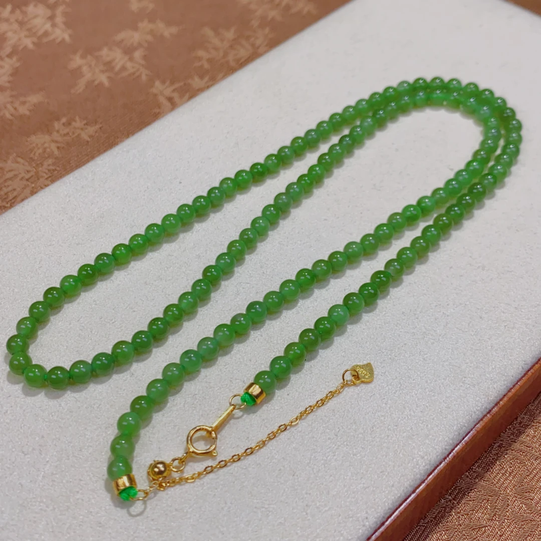 天然和田玉碧玉约4mm小米链Baby珠链银项链锁骨链吊坠挂链女@0003