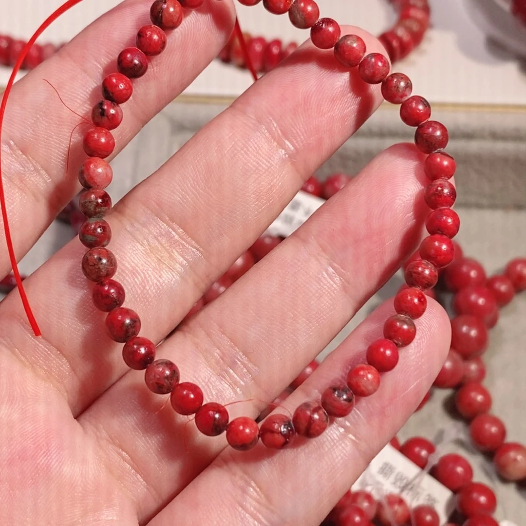 天然辰砂满红玉化手串
