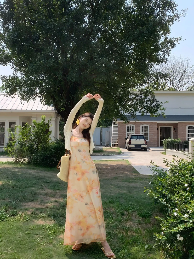 EIA一尧【落日岛屿】法式明媚气质碎花连衣裙夏日欧若风显瘦温柔裙