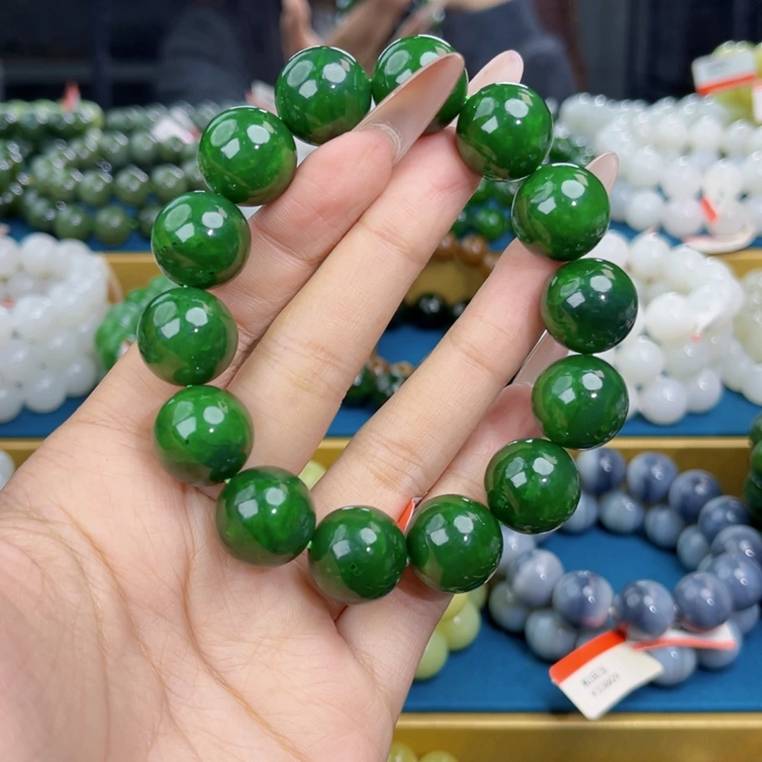 孤***者和田玉未镶嵌手链天然和田玉俄碧菠菜绿手串16