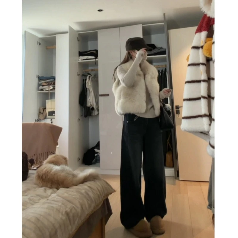 MARIE.COCO2025秋冬新款毛绒马甲外套内搭修身上衣休闲阔腿裤套装