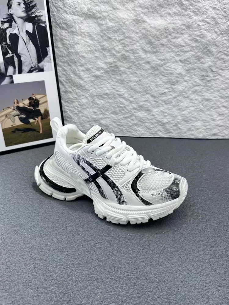 7-57脏脏划痕破旧厚底5cm~系带休闲增高超火运动老爹鞋女2025春秋