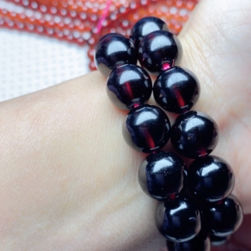 【闪购商品】石榴石手链未镶嵌赵****线12酒红色