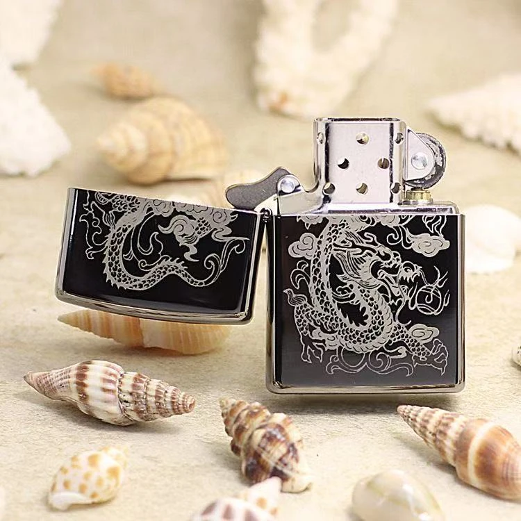 ZIPPO镜面黑色金色正版打火机黑冰龙腾四海原装正品男士个性礼物