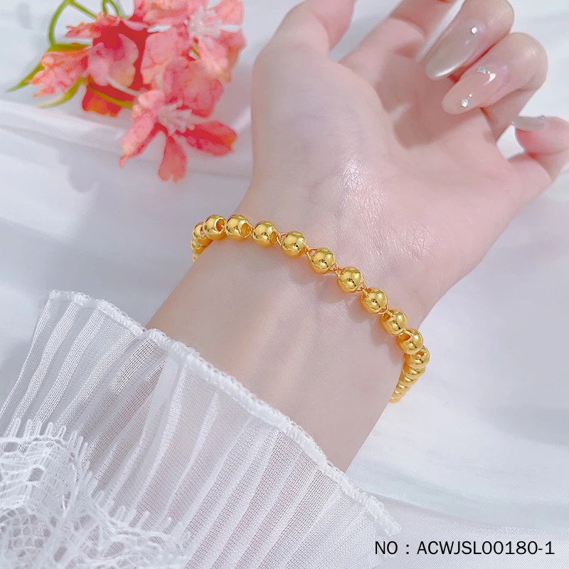 足金999 五9黄金不可调节光面圆珠佛珠光珠手链（珠约5.4-5.8mm）