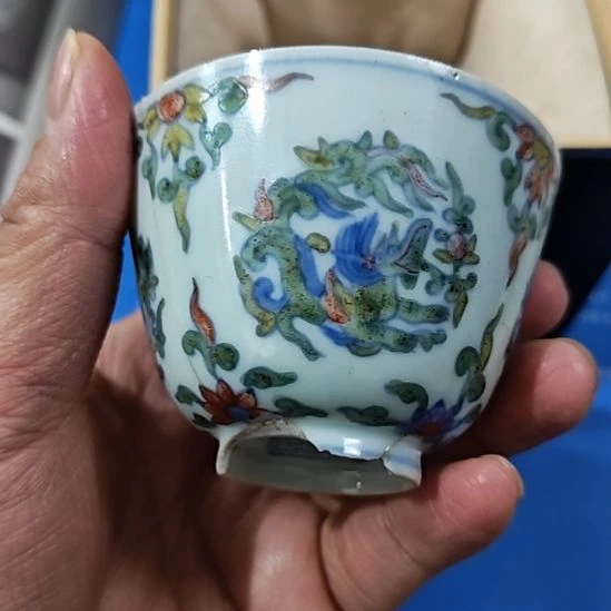 ，***，瓷片青花斗柴草龙鼻子一个