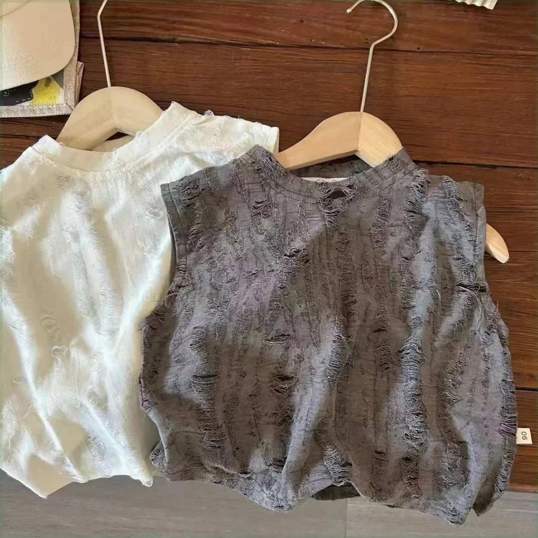 夏季儿童新款时尚破洞背心洋气无袖T恤韩版痞帅无袖上衣