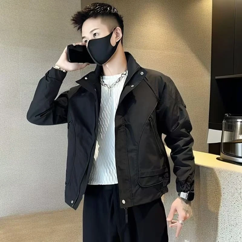 298男春秋美式立领痞帅修身韩版潮流百搭简约高级感时尚男装