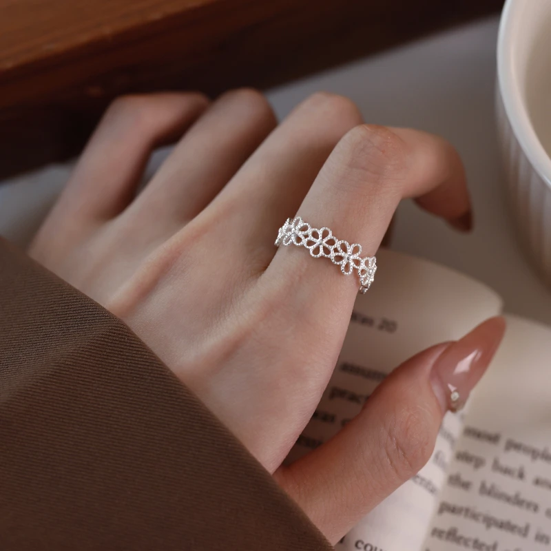 925银戒指 925银镂空花朵戒指女2025爆款时尚小众清新百搭指戒