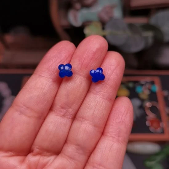 青金石银S925镶嵌耳饰