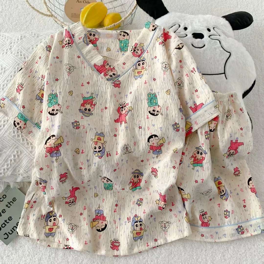 睡衣女夏季2025爆款新款少女V领夏天短袖云朵棉卡通可外穿家居服2