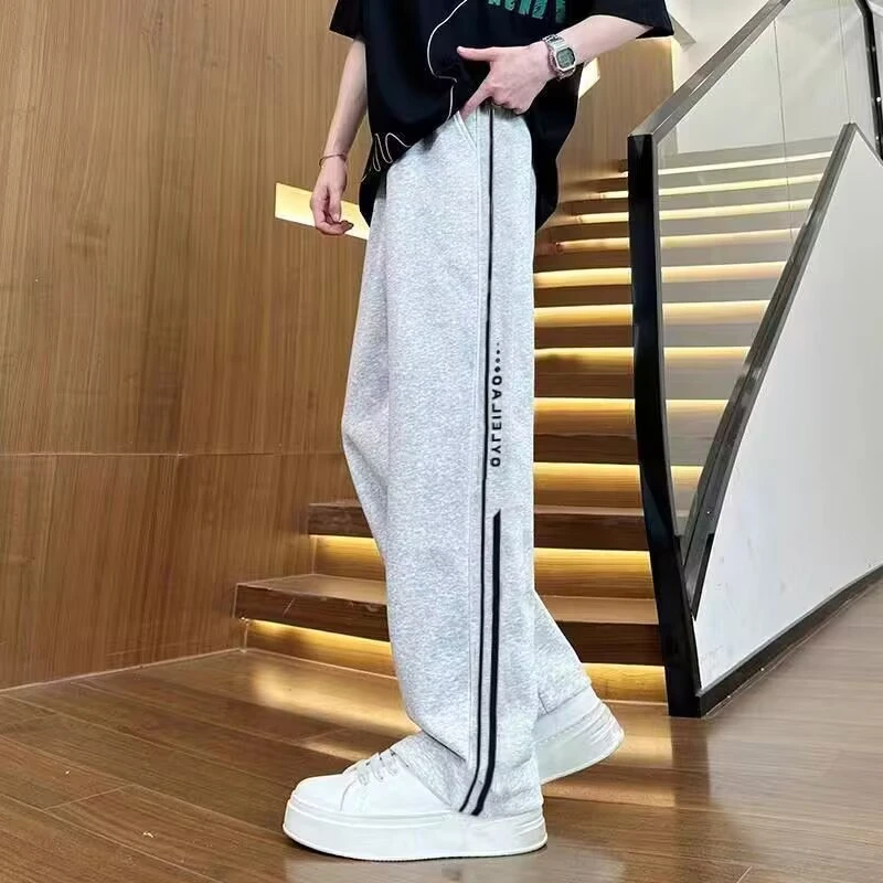 裤子男春夏季韩版宽松学生条纹运动裤男薄款卫裤百搭帅气休闲裤子