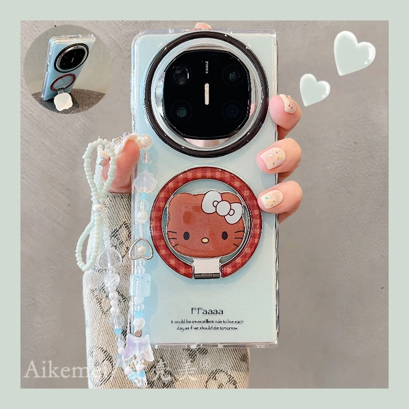 适用华为mateX6折叠屏手机壳MateX5典藏版黑皮kt猫X3折叠磁吸支架